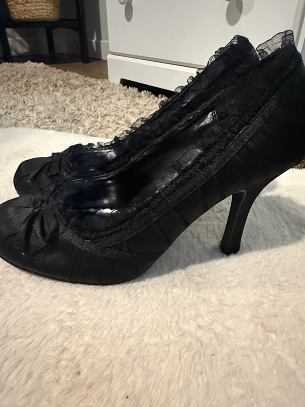 Pulse Black Satin Bow Heels